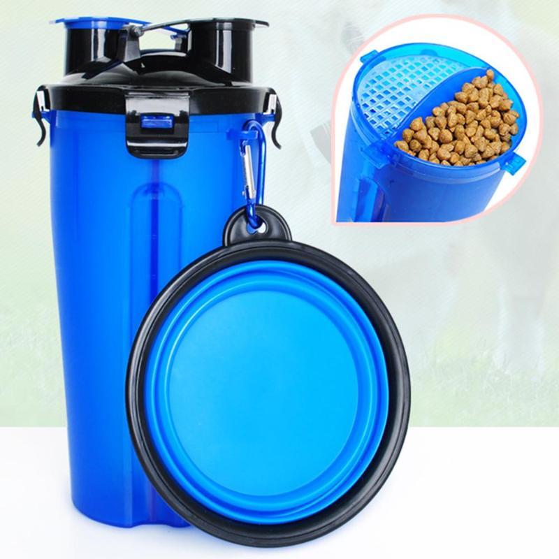 2-IN-1 PET TRAVEL WATER & FOOD BOTTLE WITH 2 FOLDABLE BOWLS
