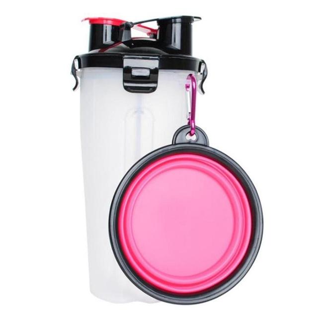 2-IN-1 PET TRAVEL WATER & FOOD BOTTLE WITH 2 FOLDABLE BOWLS