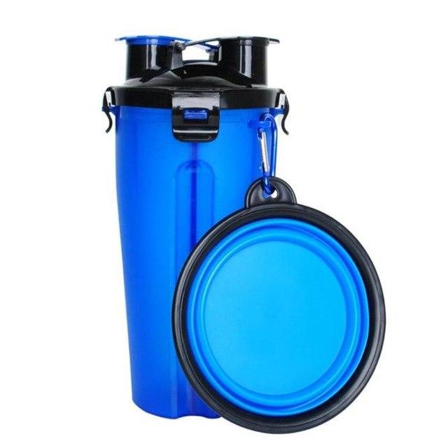 2-IN-1 PET TRAVEL WATER & FOOD BOTTLE WITH 2 FOLDABLE BOWLS